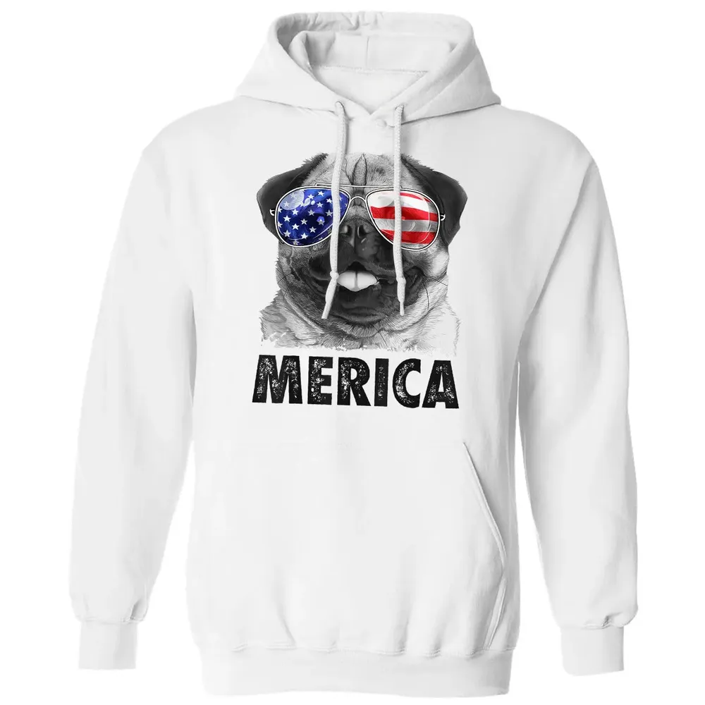 Pug 4th of July s Merica Men Women USA American Flag Classic Unisex Hoodie - 11