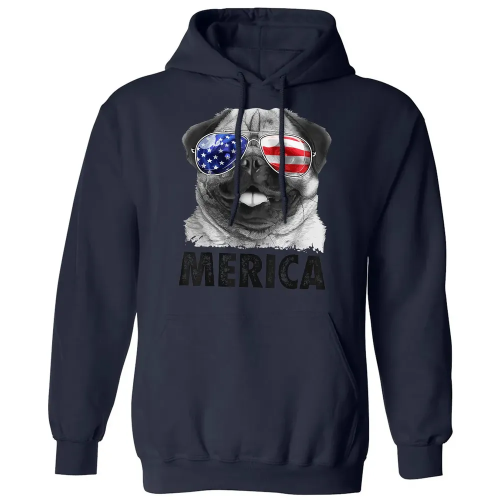 Pug 4th of July s Merica Men Women USA American Flag Classic Unisex Hoodie - 2