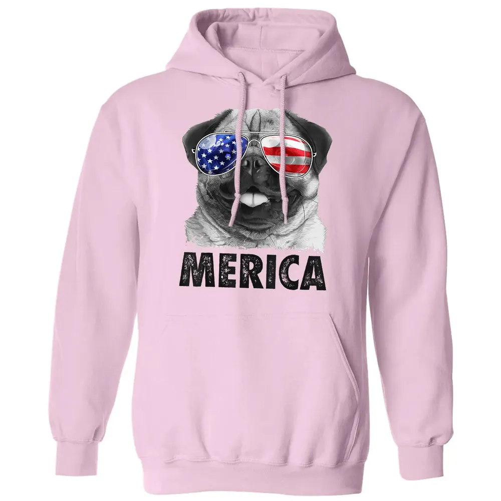 Pug 4th of July s Merica Men Women USA American Flag Classic Unisex Hoodie - 3