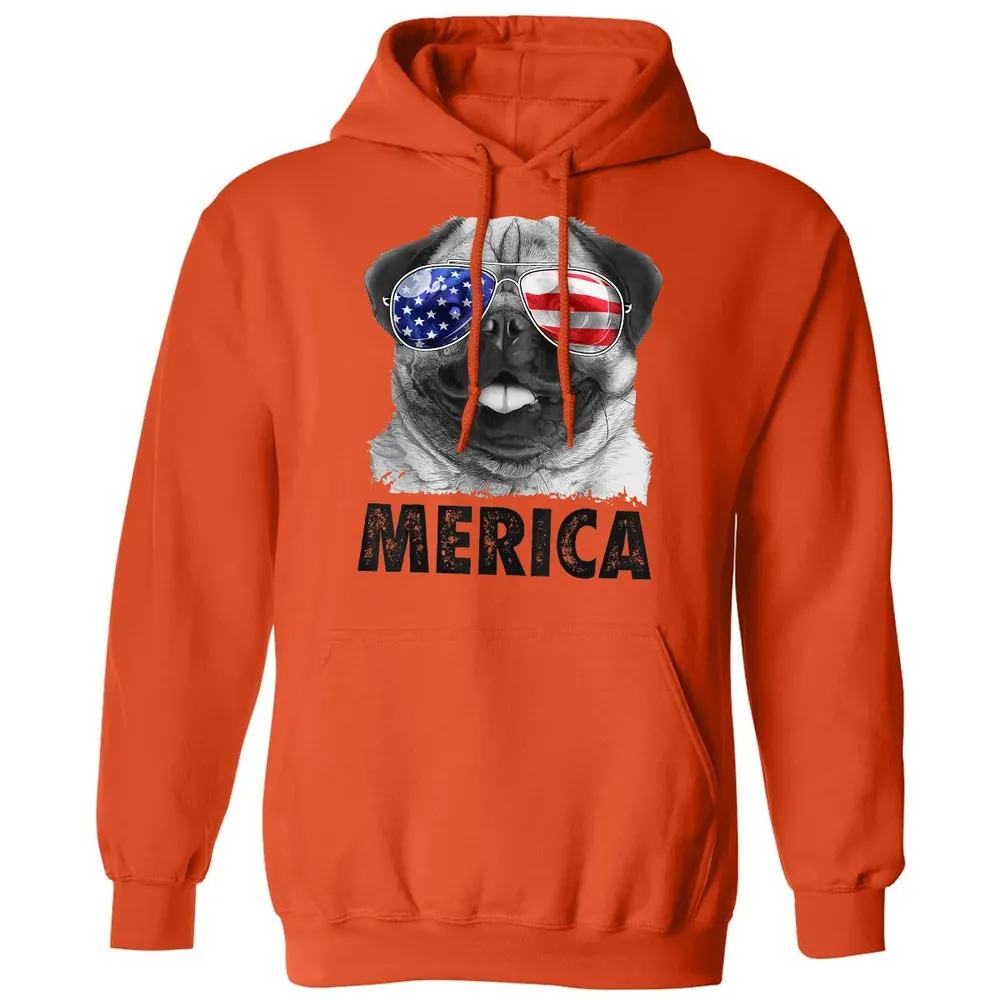 Pug 4th of July s Merica Men Women USA American Flag Classic Unisex Hoodie - 10