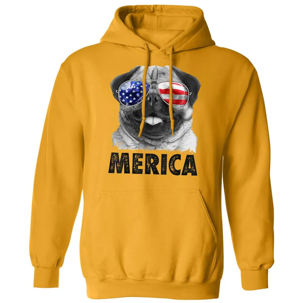 Pug 4th of July s Merica Men Women USA American Flag Classic Unisex Hoodie - 12