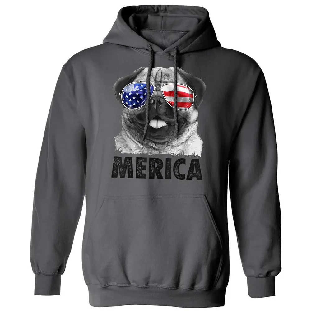 Pug 4th of July s Merica Men Women USA American Flag Classic Unisex Hoodie - 7