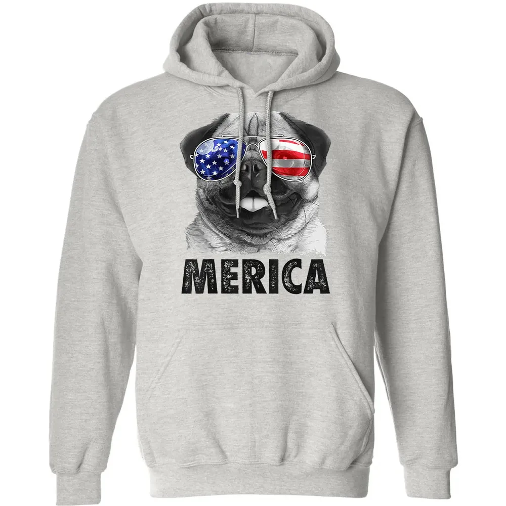 Pug 4th of July s Merica Men Women USA American Flag Classic Unisex Hoodie - 8
