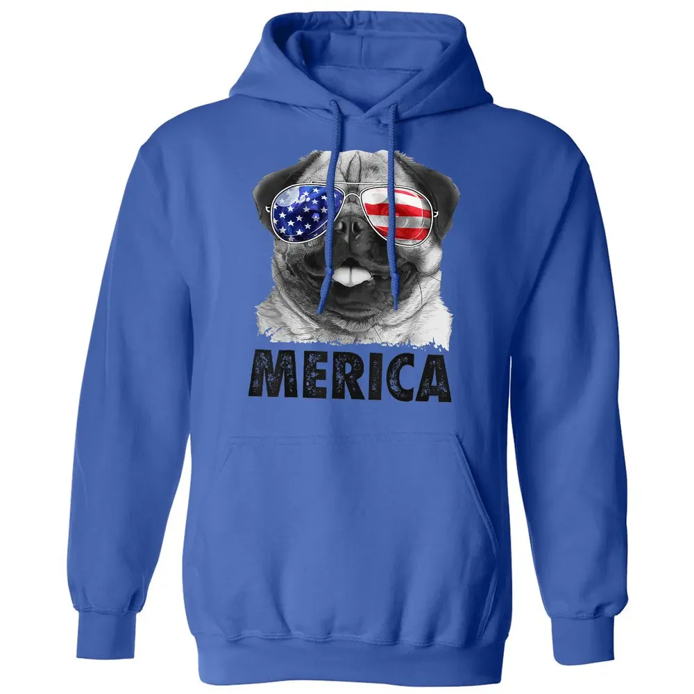 Pug 4th of July s Merica Men Women USA American Flag Classic Unisex Hoodie - 9