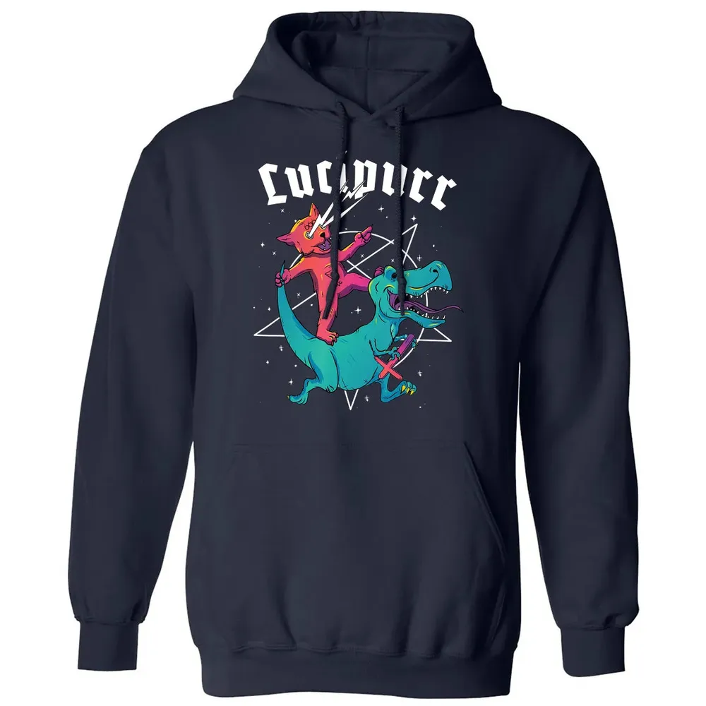 Lucipurr Satanic Cat Riding Trex Dinosaur Sigil Of Lucifer Classic Unisex Hoodie - 2