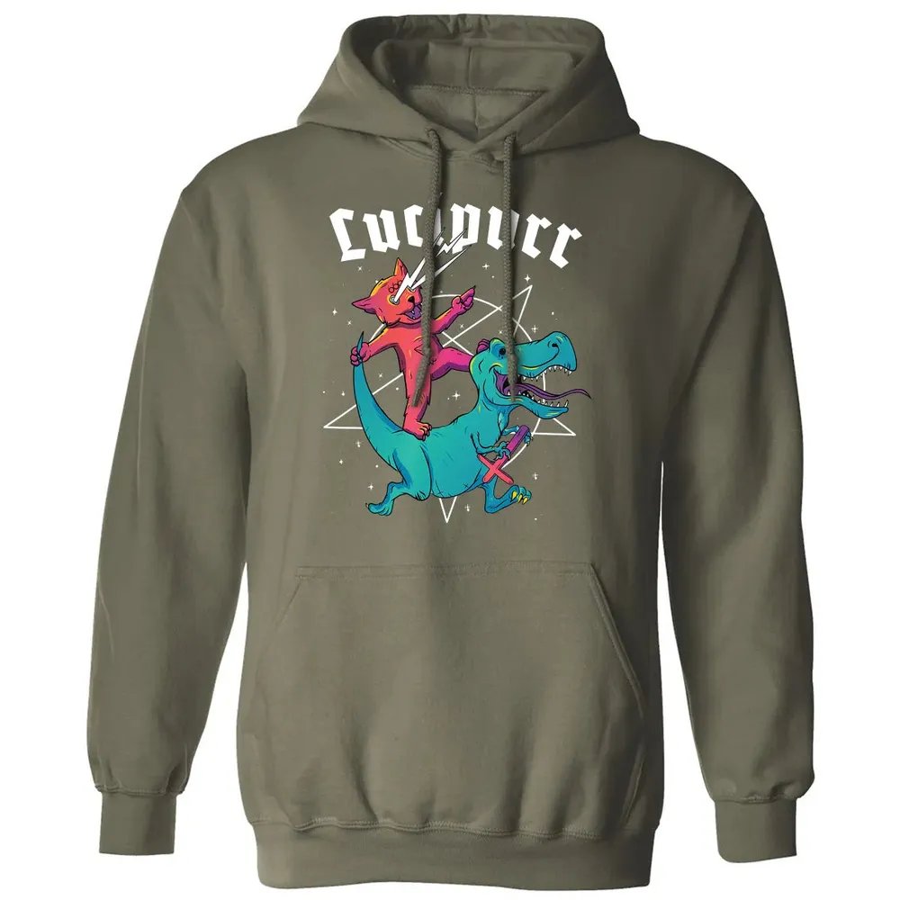 Lucipurr Satanic Cat Riding Trex Dinosaur Sigil Of Lucifer Classic Unisex Hoodie - 4