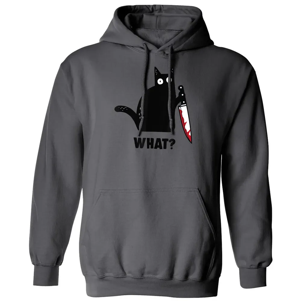 Cat What Funny Black Ca, Murderous Cat With Knife Classic Unisex Hoodie - 7