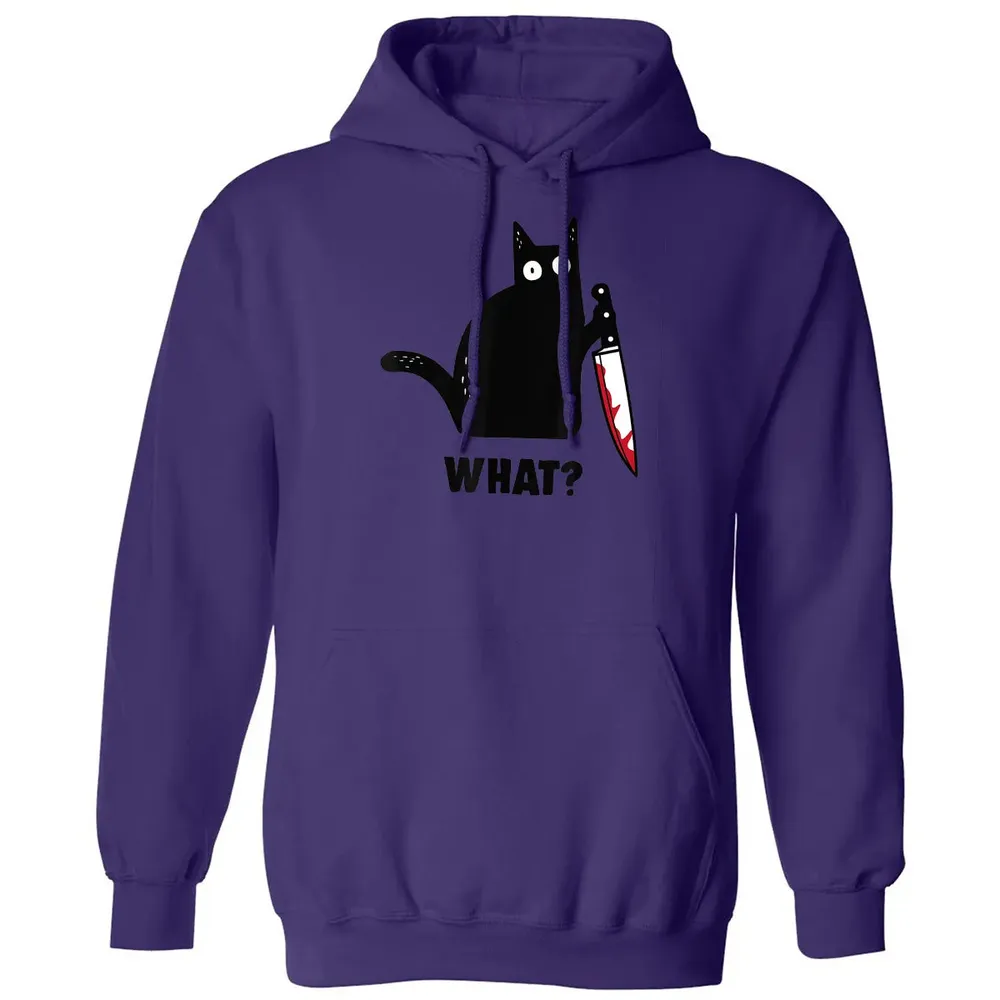 Cat What Funny Black Ca, Murderous Cat With Knife Classic Unisex Hoodie - 6