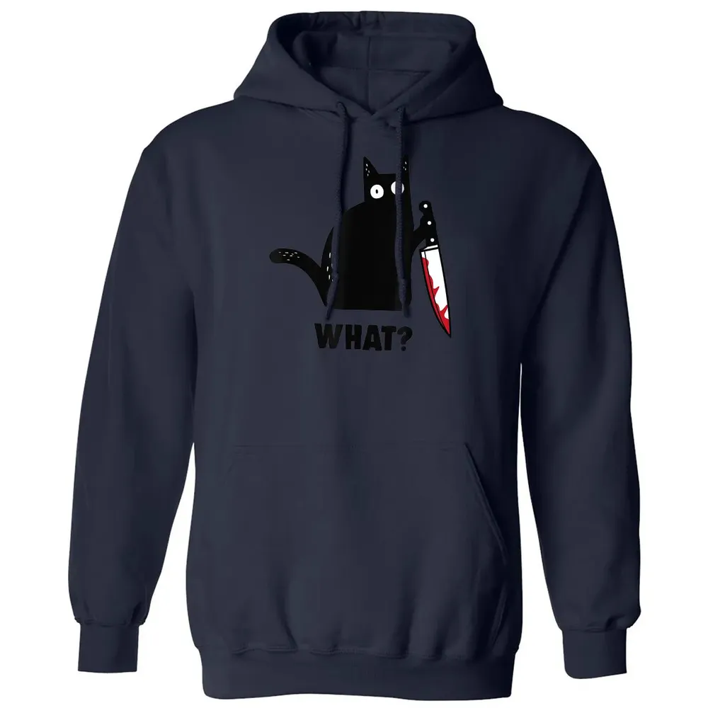 Cat What Funny Black Ca, Murderous Cat With Knife Classic Unisex Hoodie - 8