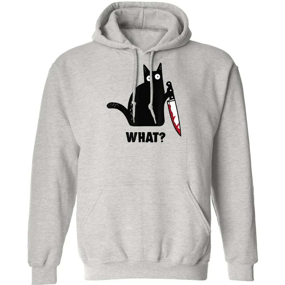 Cat What Funny Black Ca, Murderous Cat With Knife Classic Unisex Hoodie - 2