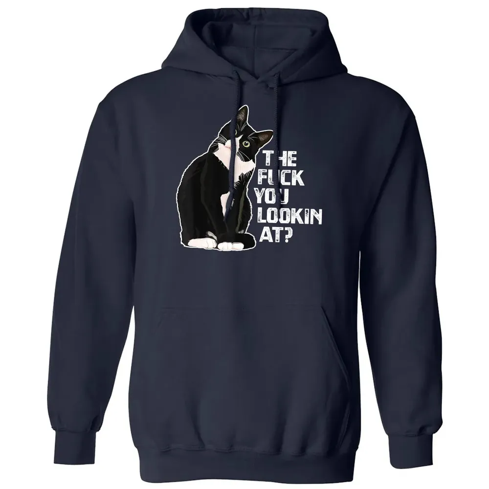 The Fuck You Lookin At Funny Vulgar Novelty for Cat Lovers Classic Unisex Hoodie - 2