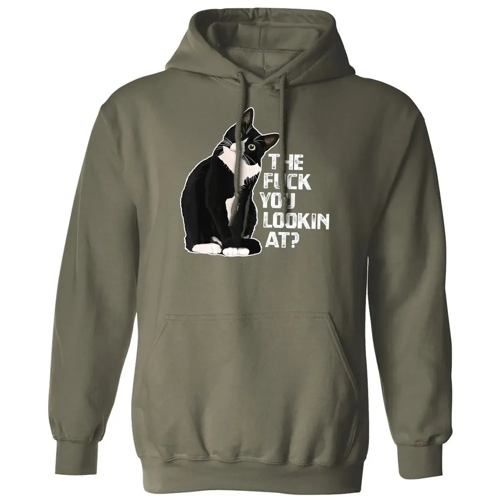 The Fuck You Lookin At Funny Vulgar Novelty for Cat Lovers Classic Unisex Hoodie - 4