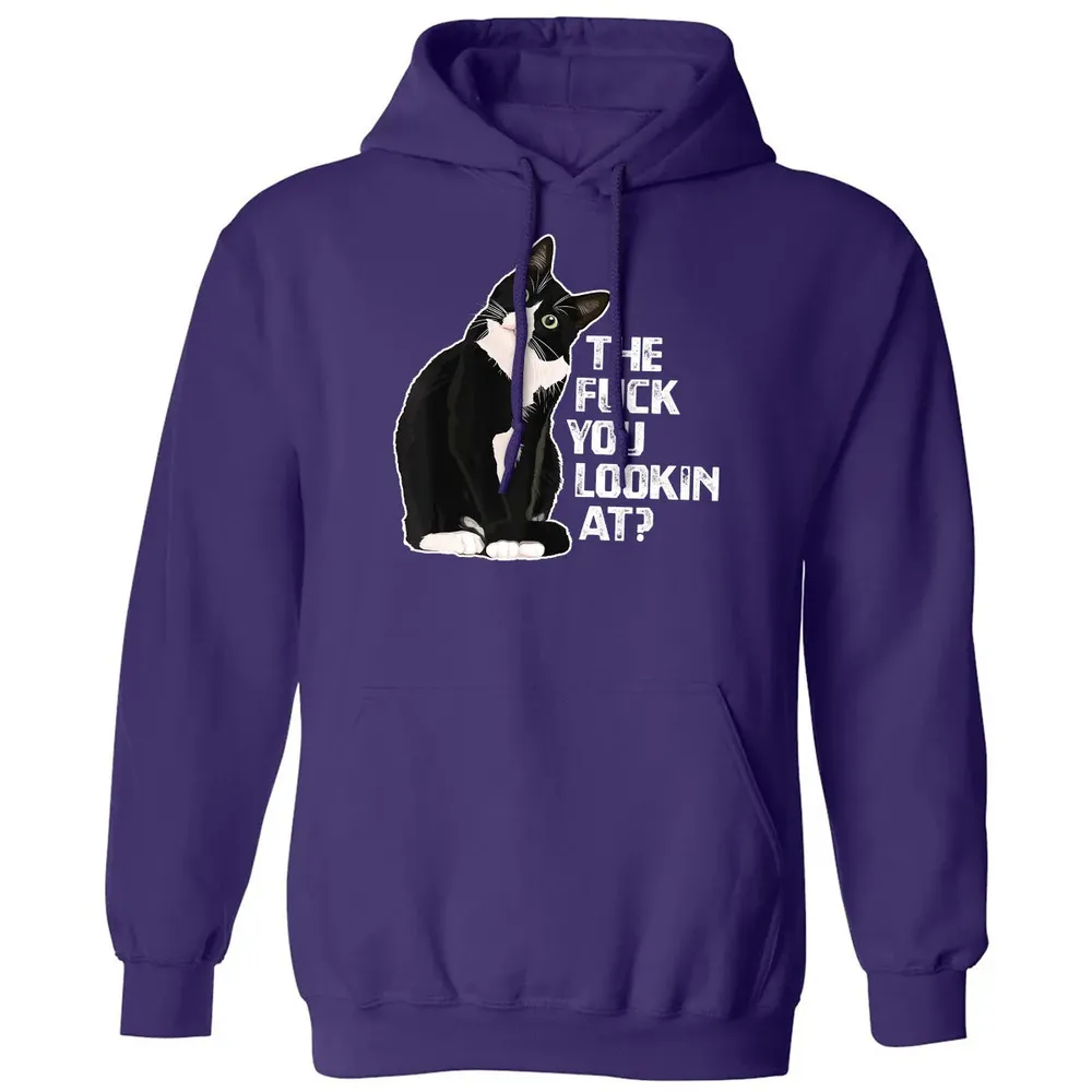 The Fuck You Lookin At Funny Vulgar Novelty for Cat Lovers Classic Unisex Hoodie - 6