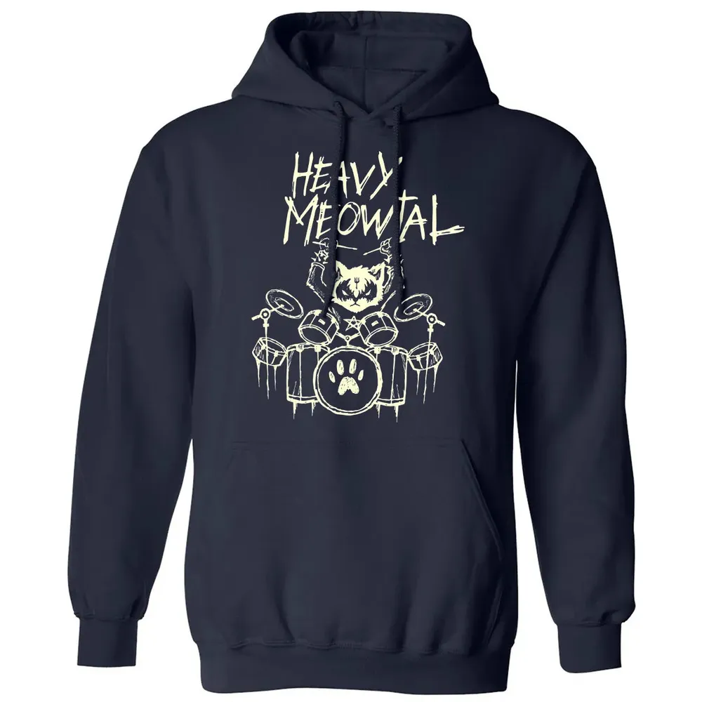 Heavy Metal Headbanger Gift Drummer Cat Playing Drum Meowtal Classic Unisex Hoodie - 2