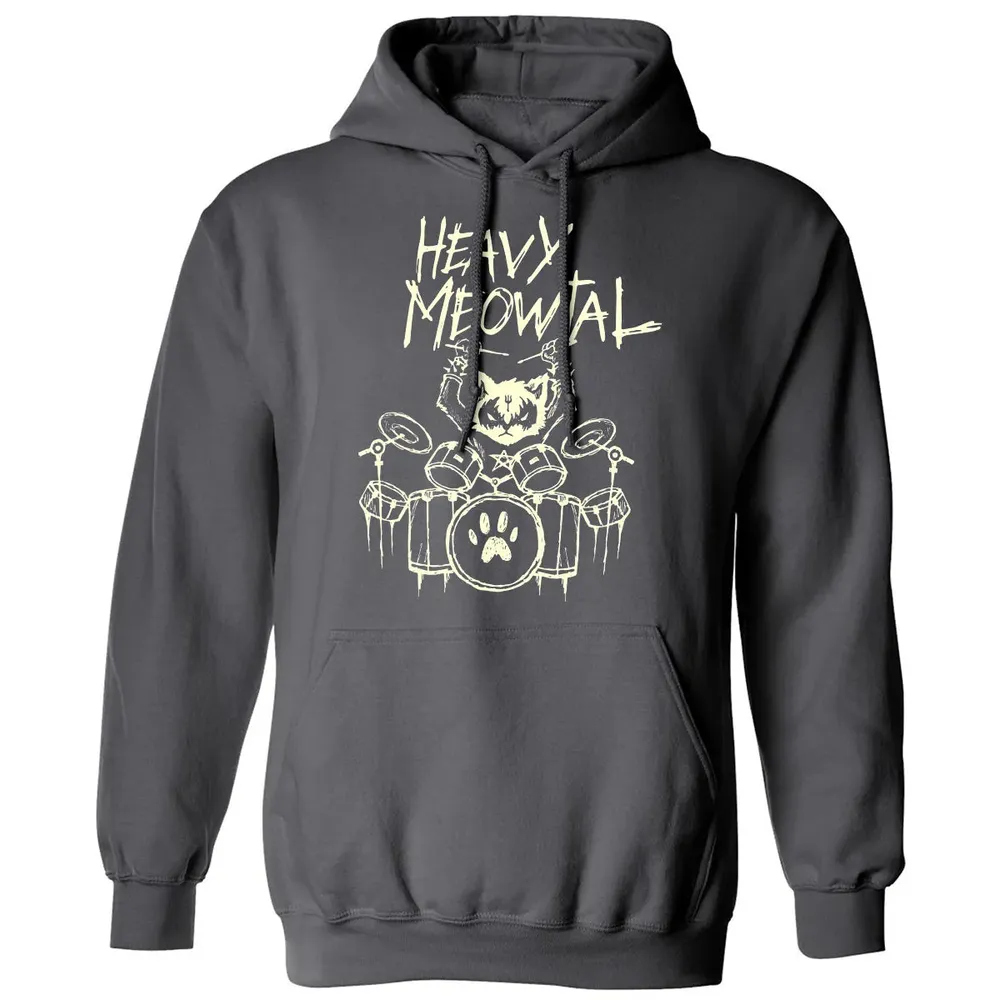 Heavy Metal Headbanger Gift Drummer Cat Playing Drum Meowtal Classic Unisex Hoodie - 7