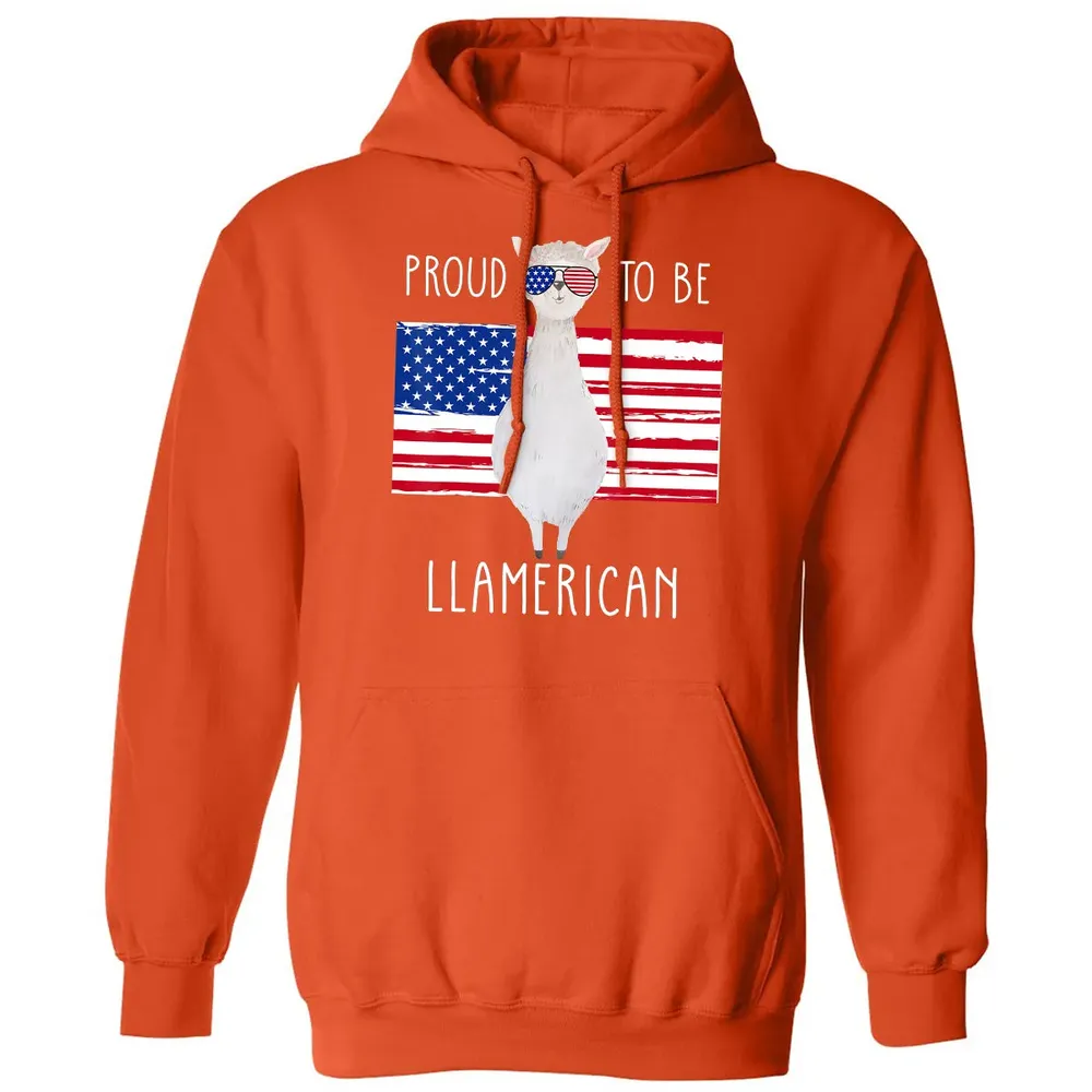 Funny Llama Proud To Be Llamerican 4th of July Women Girls Classic Unisex Hoodie - 10