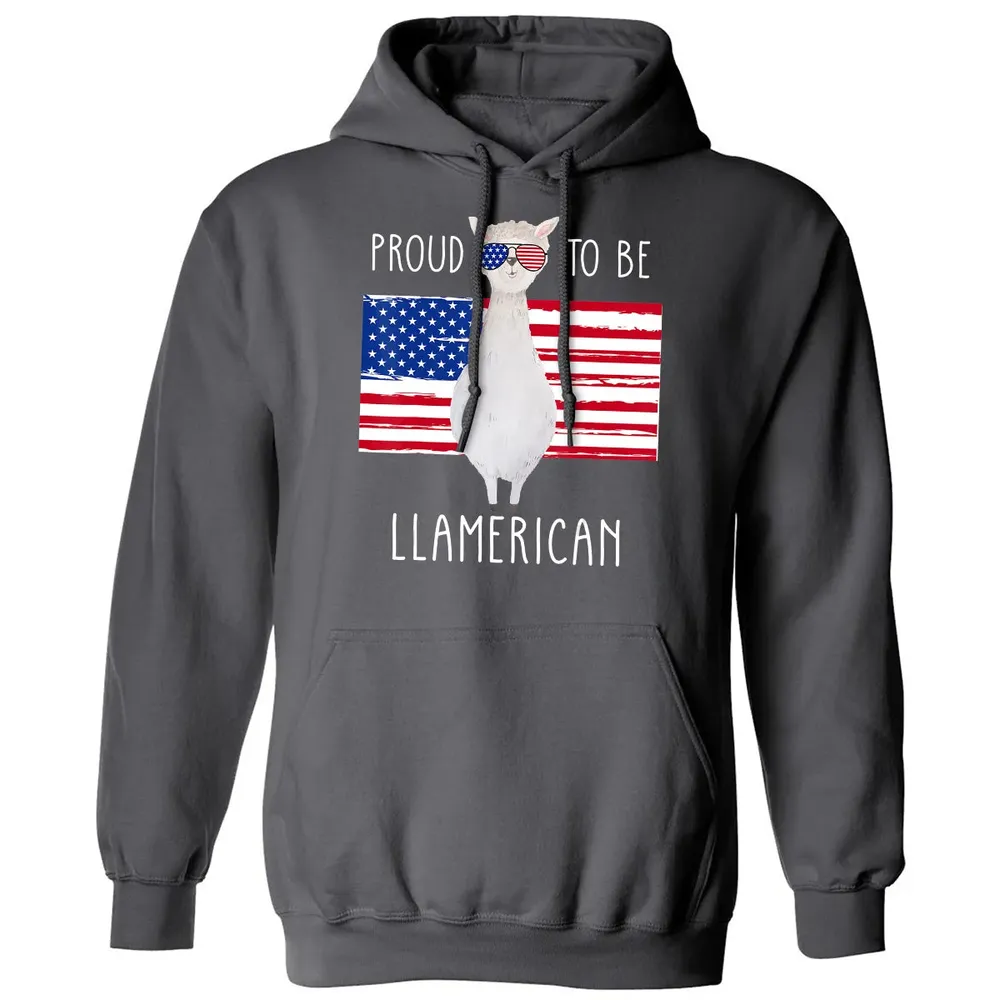 Funny Llama Proud To Be Llamerican 4th of July Women Girls Classic Unisex Hoodie - 7