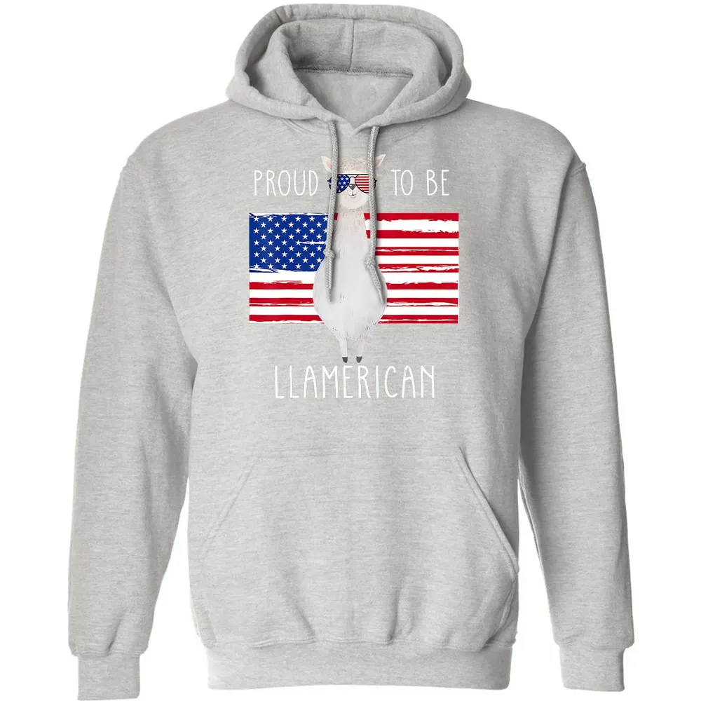 Funny Llama Proud To Be Llamerican 4th of July Women Girls Classic Unisex Hoodie - 8