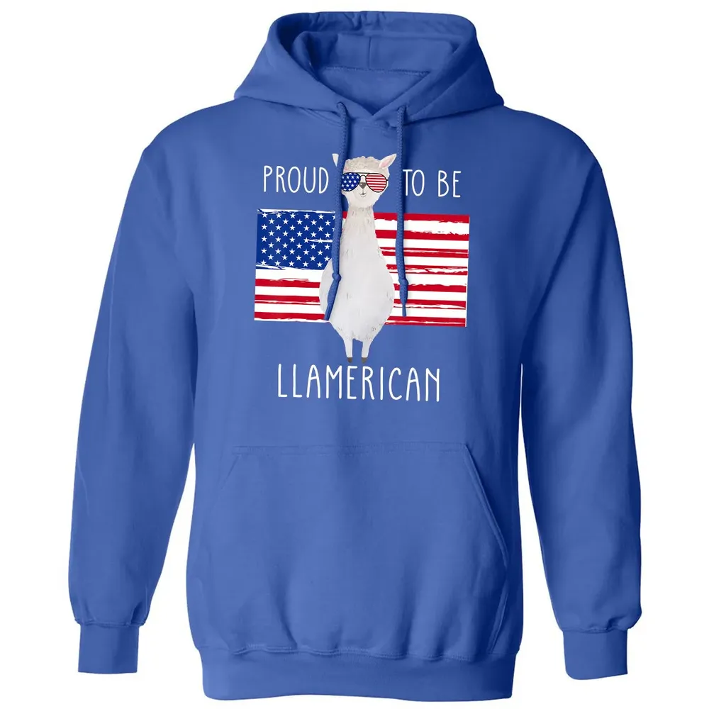 Funny Llama Proud To Be Llamerican 4th of July Women Girls Classic Unisex Hoodie - 9