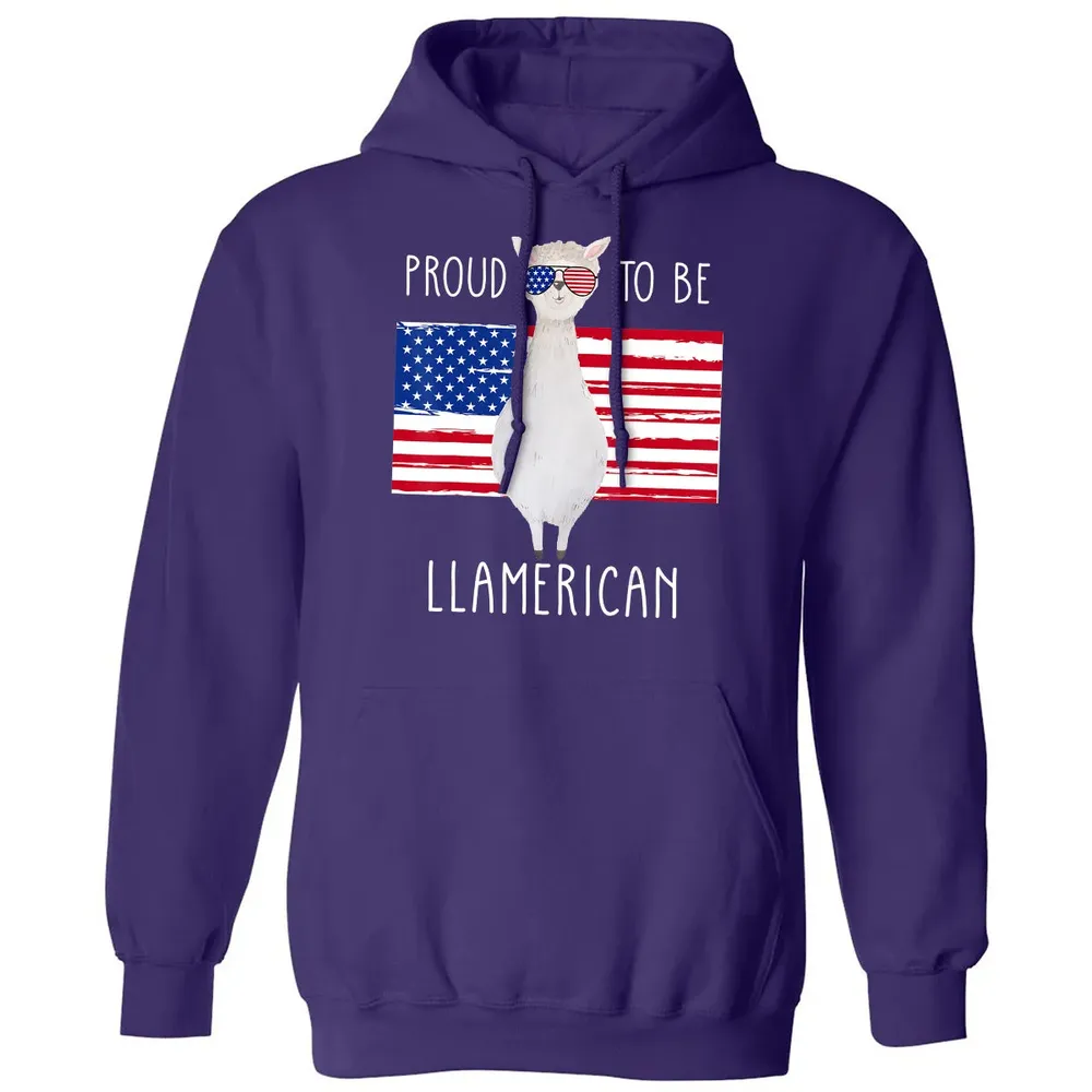 Funny Llama Proud To Be Llamerican 4th of July Women Girls Classic Unisex Hoodie - 6