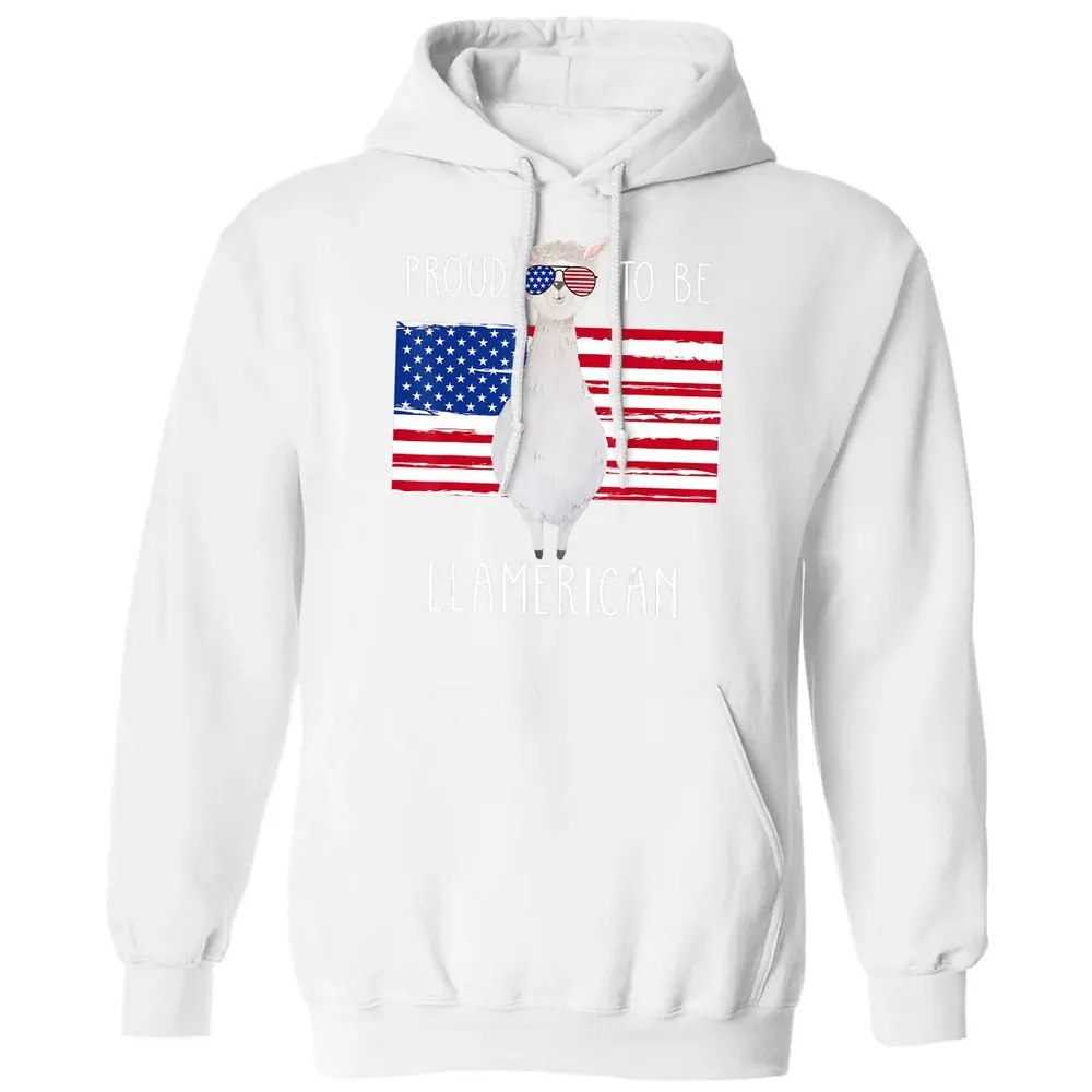 Funny Llama Proud To Be Llamerican 4th of July Women Girls Classic Unisex Hoodie - 11