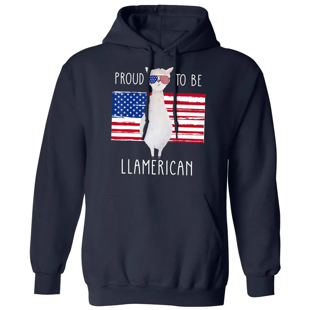 Funny Llama Proud To Be Llamerican 4th of July Women Girls Classic Unisex Hoodie - 2