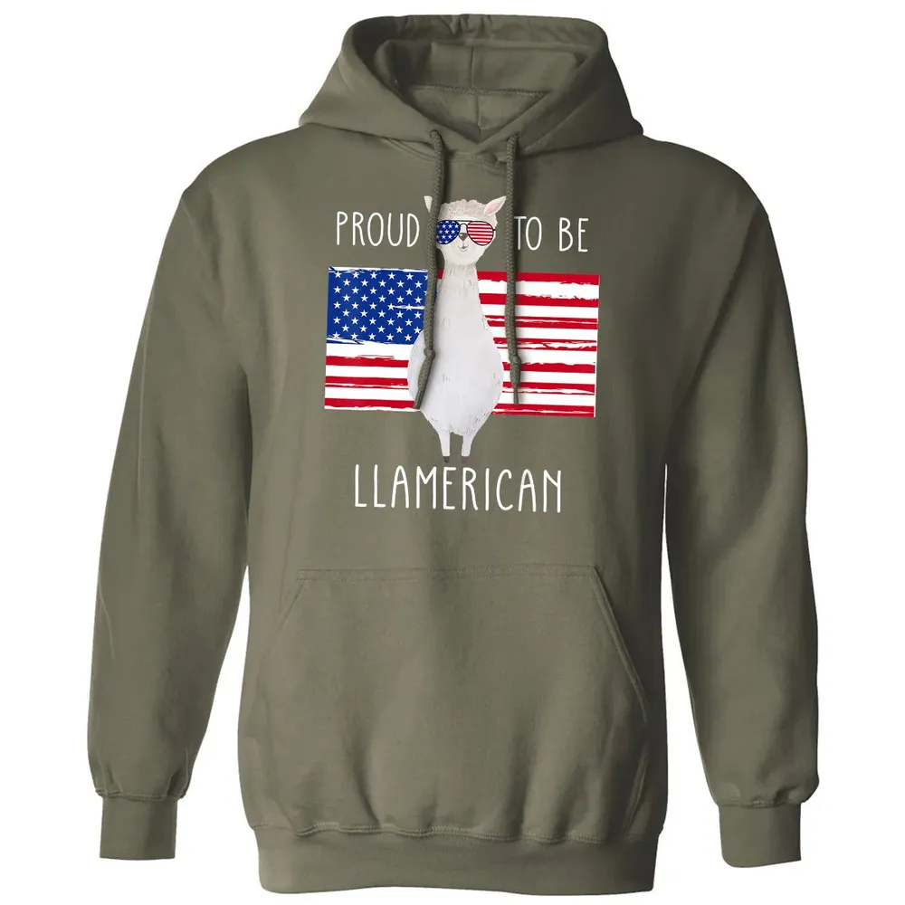 Funny Llama Proud To Be Llamerican 4th of July Women Girls Classic Unisex Hoodie - 4