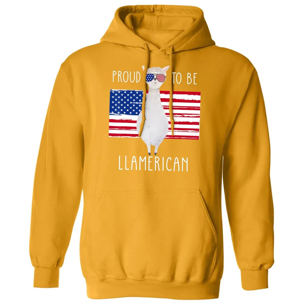 Funny Llama Proud To Be Llamerican 4th of July Women Girls Classic Unisex Hoodie - 12