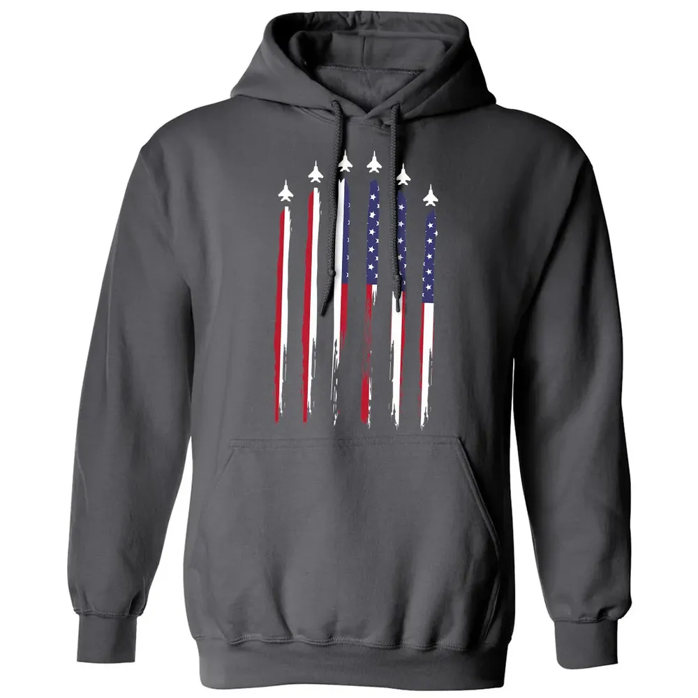 American Flag USA Airplane Jet Fighter 4th of July Patriotic Classic Unisex Hoodie - 7