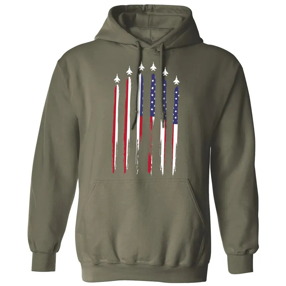American Flag USA Airplane Jet Fighter 4th of July Patriotic Classic Unisex Hoodie - 4