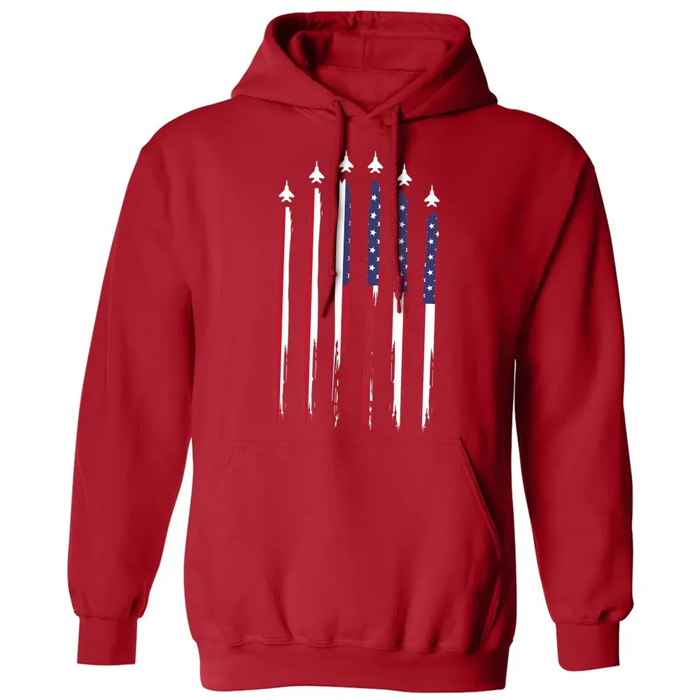 American Flag USA Airplane Jet Fighter 4th of July Patriotic Classic Unisex Hoodie - 5