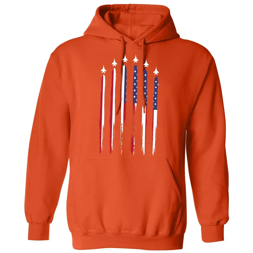 American Flag USA Airplane Jet Fighter 4th of July Patriotic Classic Unisex Hoodie - 10