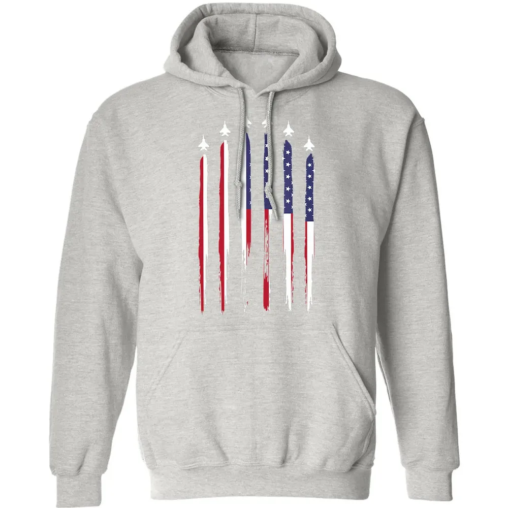 American Flag USA Airplane Jet Fighter 4th of July Patriotic Classic Unisex Hoodie - 8