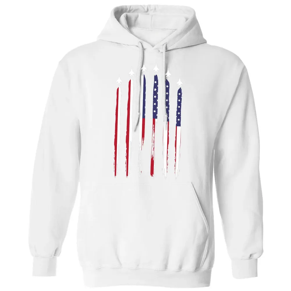 American Flag USA Airplane Jet Fighter 4th of July Patriotic Classic Unisex Hoodie - 11