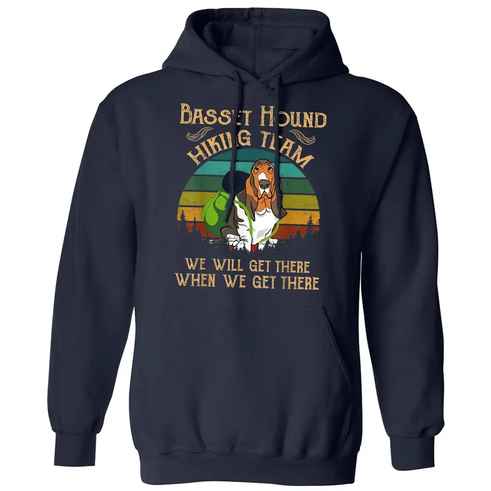 Basset Hound Hiking Team We Will Get There Vintage Classic Unisex Hoodie - 2