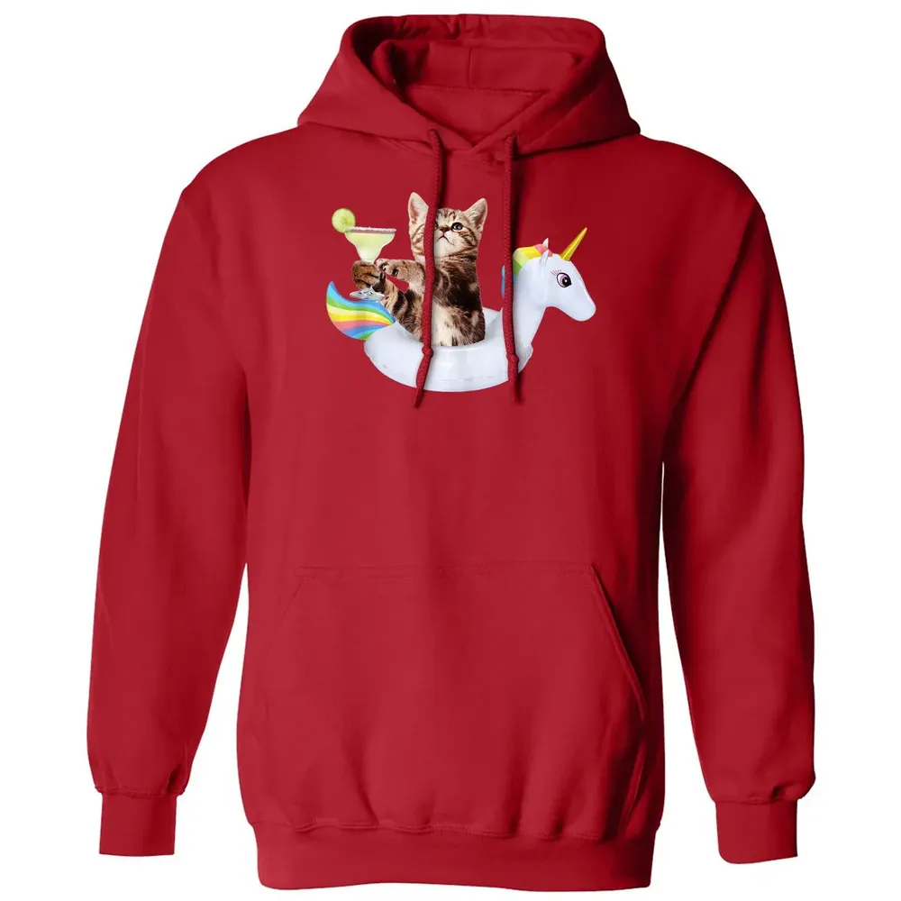 Summer Kitty With Margarita & Unicorn Float Funny Cat Classic Unisex Hoodie - 5