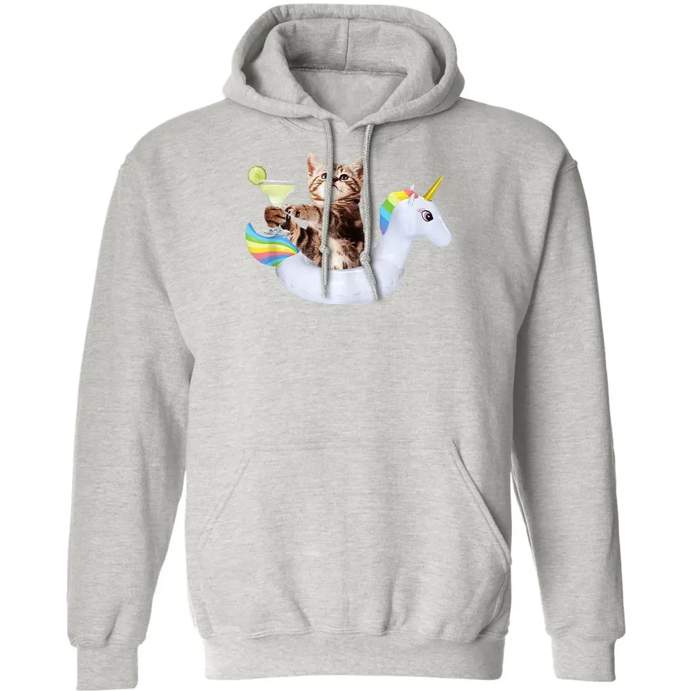 Summer Kitty With Margarita & Unicorn Float Funny Cat Classic Unisex Hoodie - 8