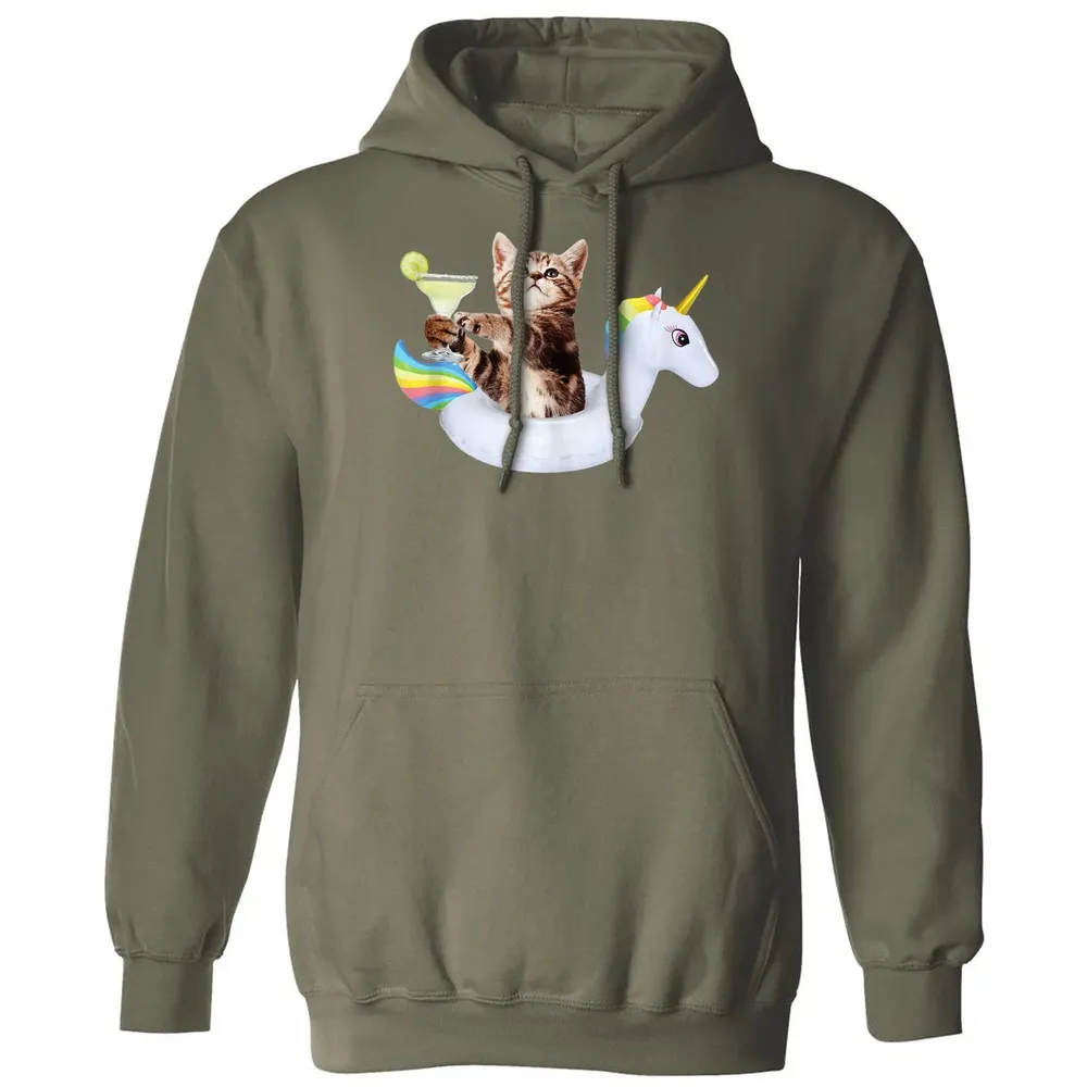 Summer Kitty With Margarita & Unicorn Float Funny Cat Classic Unisex Hoodie - 4