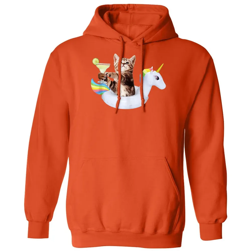 Summer Kitty With Margarita & Unicorn Float Funny Cat Classic Unisex Hoodie - 10