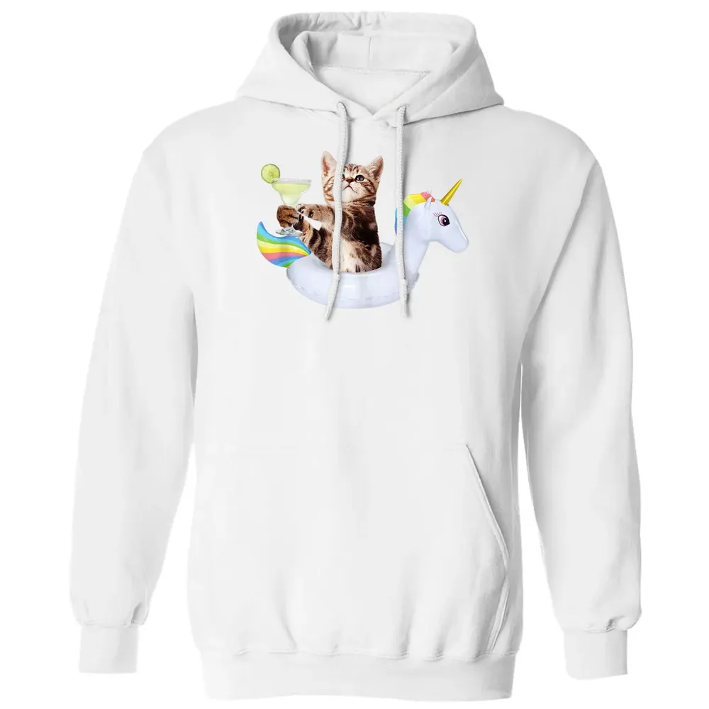 Summer Kitty With Margarita & Unicorn Float Funny Cat Classic Unisex Hoodie - 11