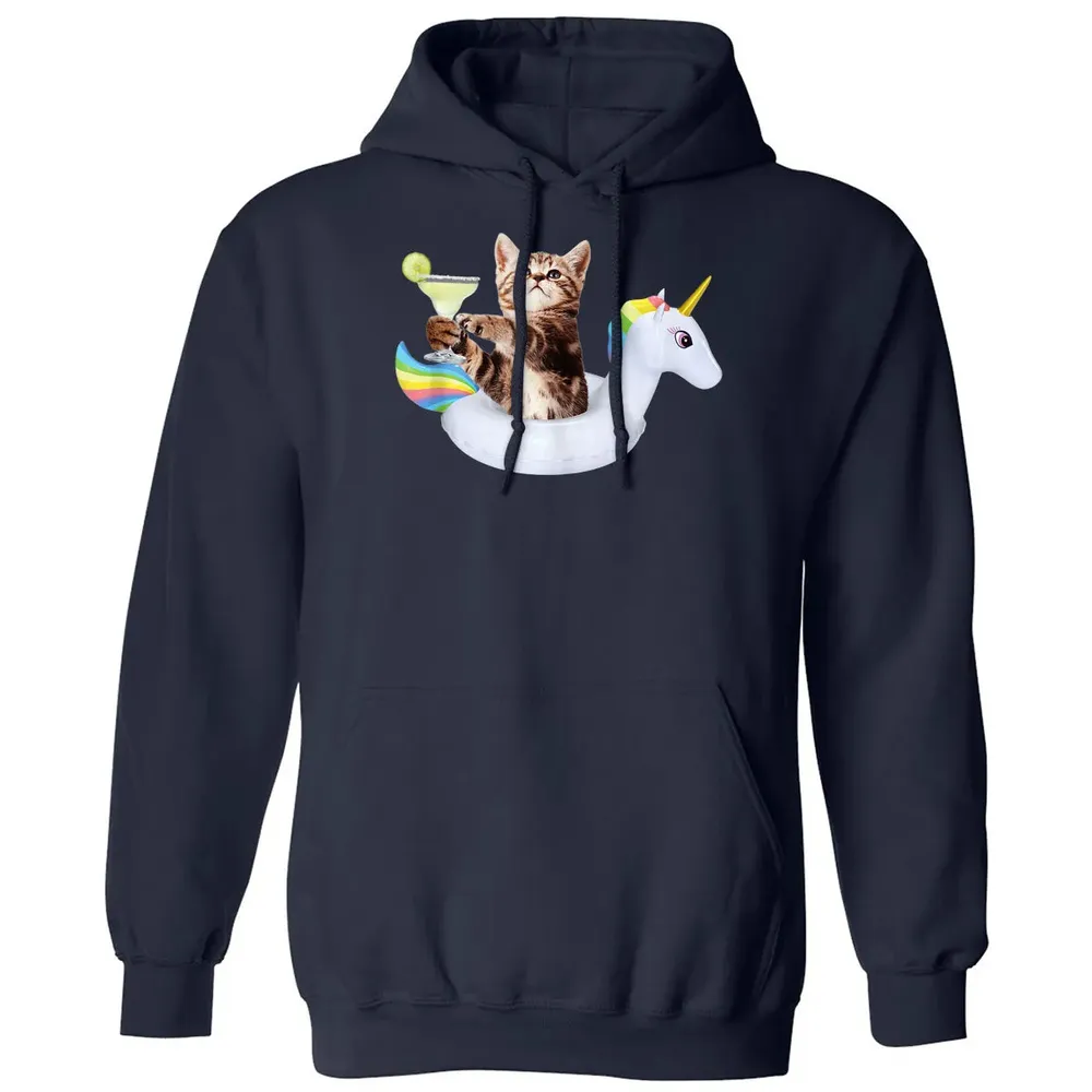 Summer Kitty With Margarita & Unicorn Float Funny Cat Classic Unisex Hoodie - 2