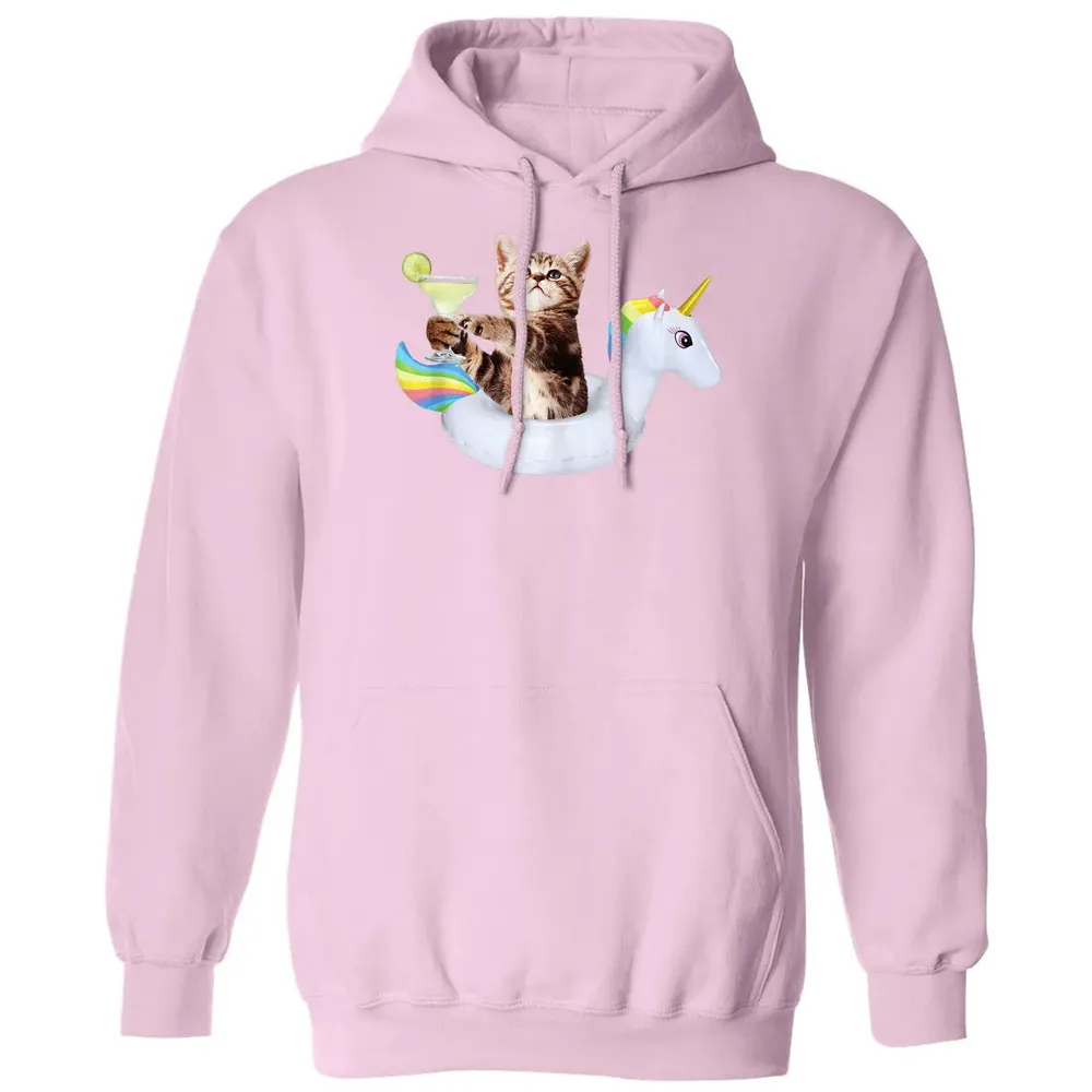 Summer Kitty With Margarita & Unicorn Float Funny Cat Classic Unisex Hoodie - 3