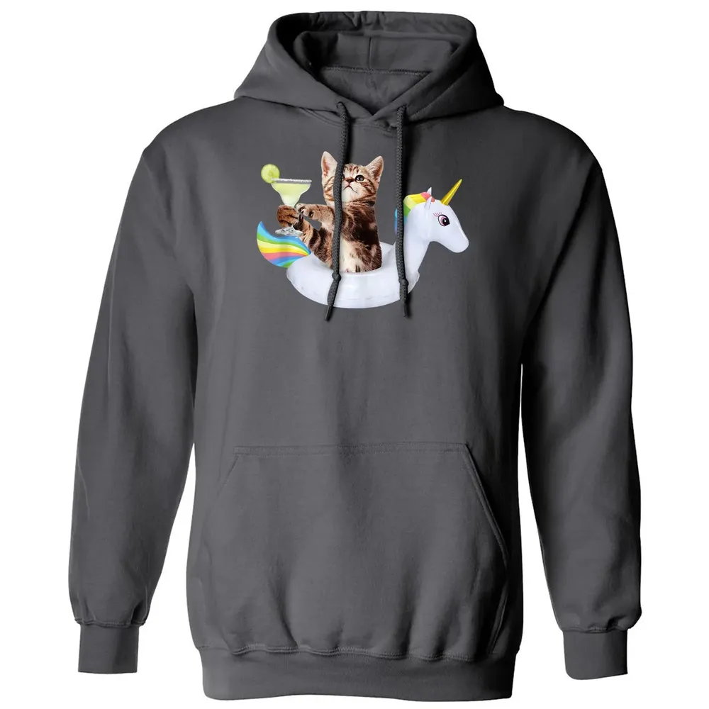 Summer Kitty With Margarita & Unicorn Float Funny Cat Classic Unisex Hoodie - 7