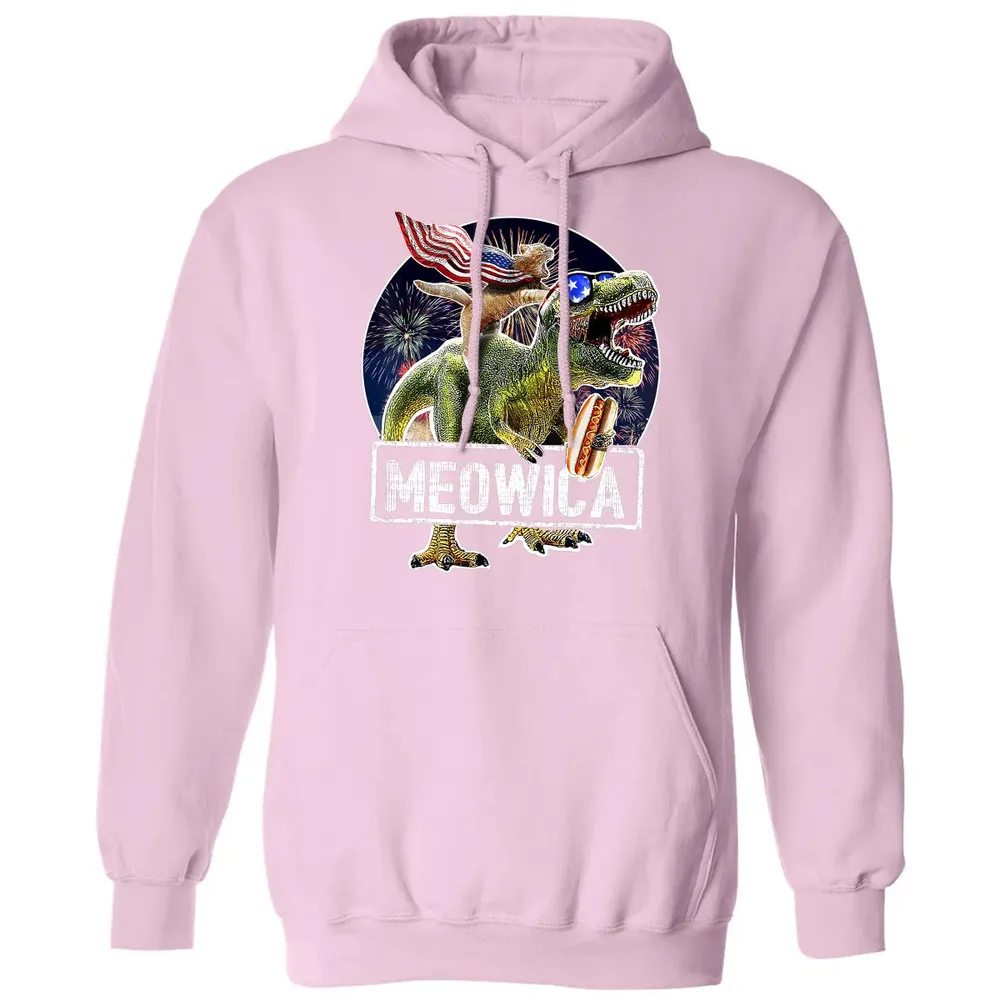Meowica American Flag Cat T Rex Dinosaur 4th of July Kids Classic Unisex Hoodie - 3