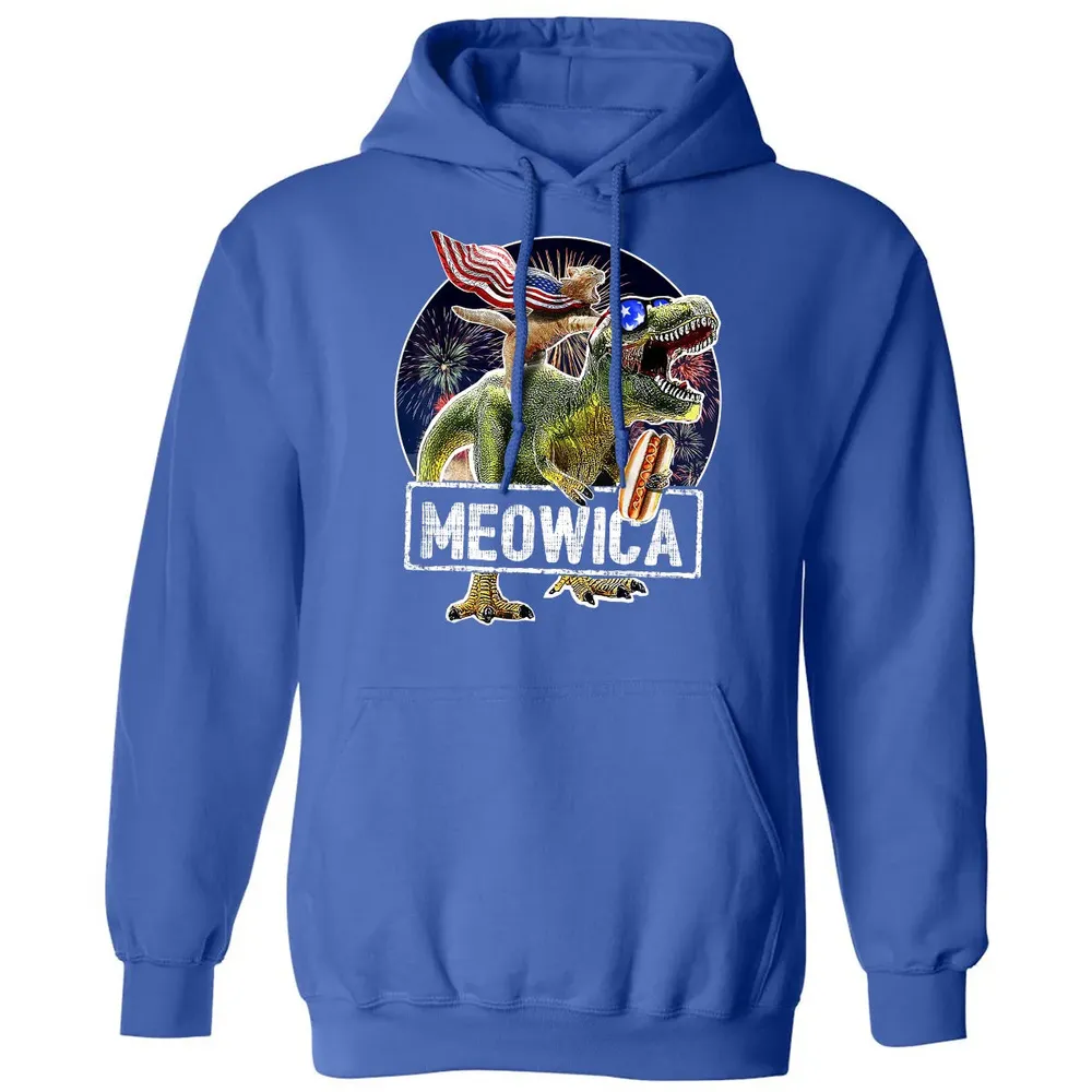 Meowica American Flag Cat T Rex Dinosaur 4th of July Kids Classic Unisex Hoodie - 9