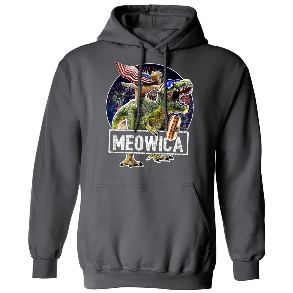 Meowica American Flag Cat T Rex Dinosaur 4th of July Kids Classic Unisex Hoodie - 7