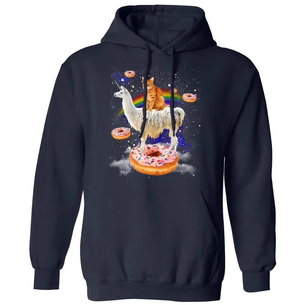 Space Cat Riding Llama and Donuts Galaxy Funny Cat Classic Unisex Hoodie - 2