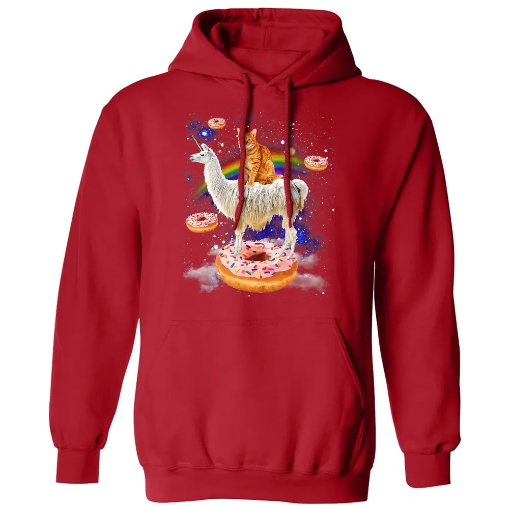 Space Cat Riding Llama and Donuts Galaxy Funny Cat Classic Unisex Hoodie - 5