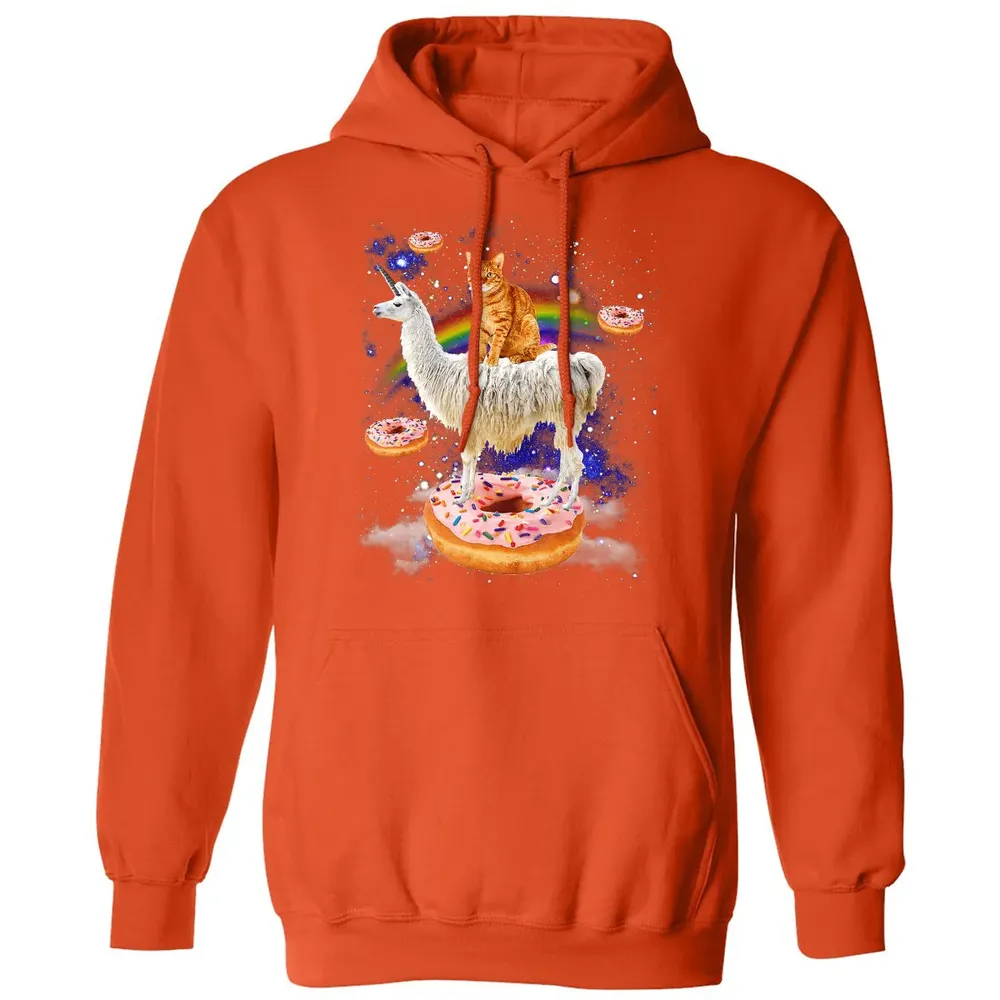 Space Cat Riding Llama and Donuts Galaxy Funny Cat Classic Unisex Hoodie - 10