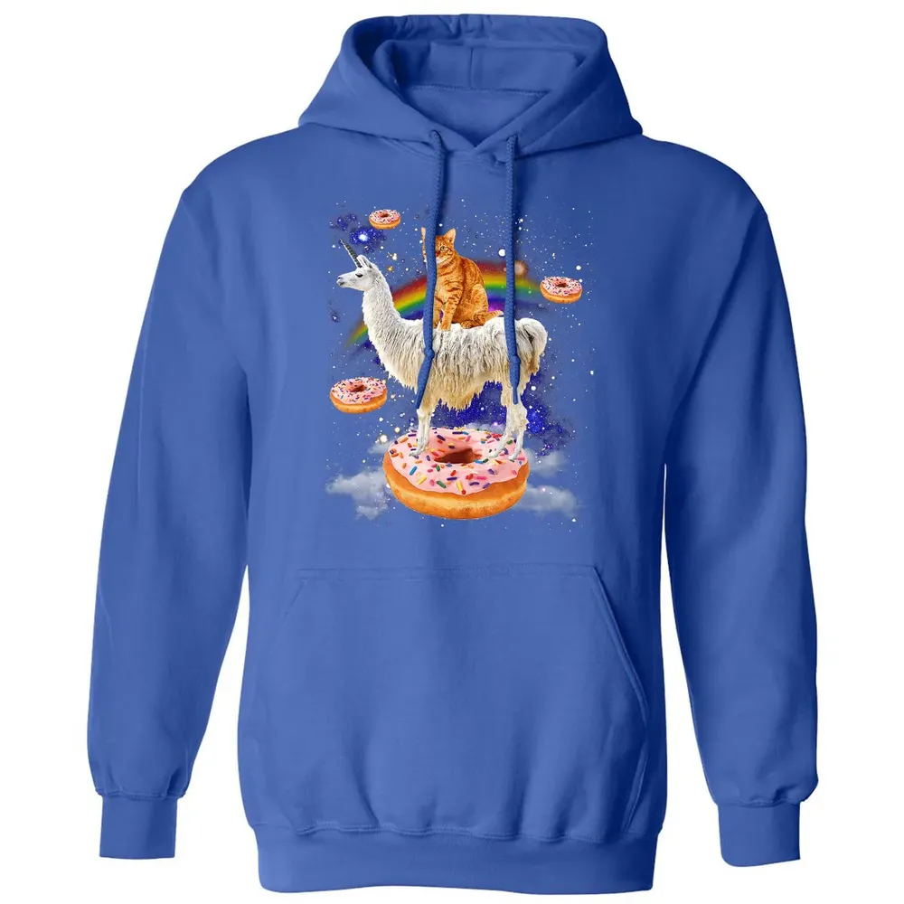 Space Cat Riding Llama and Donuts Galaxy Funny Cat Classic Unisex Hoodie - 9